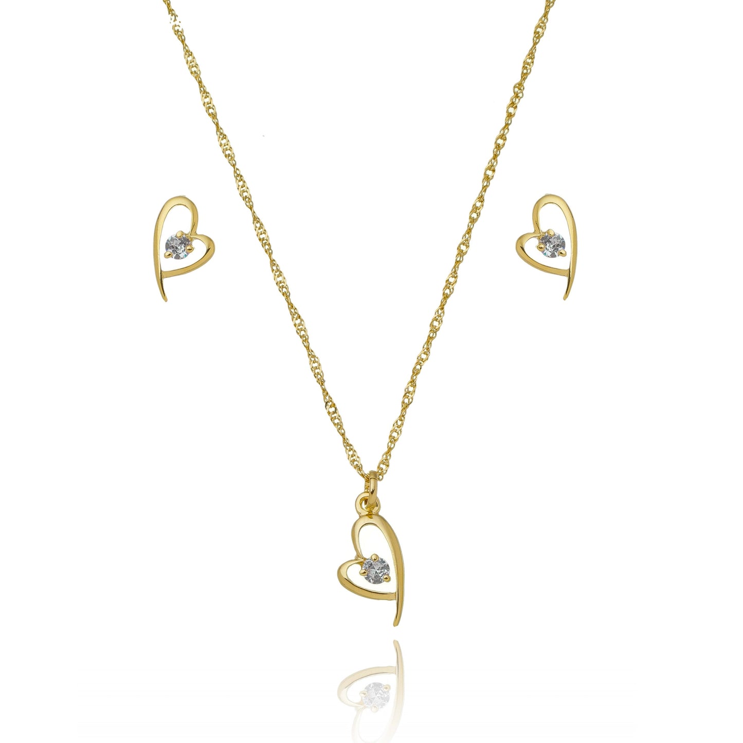 Conjunto coração com zircônia banhado a ouro 18k - Biju & Cia.