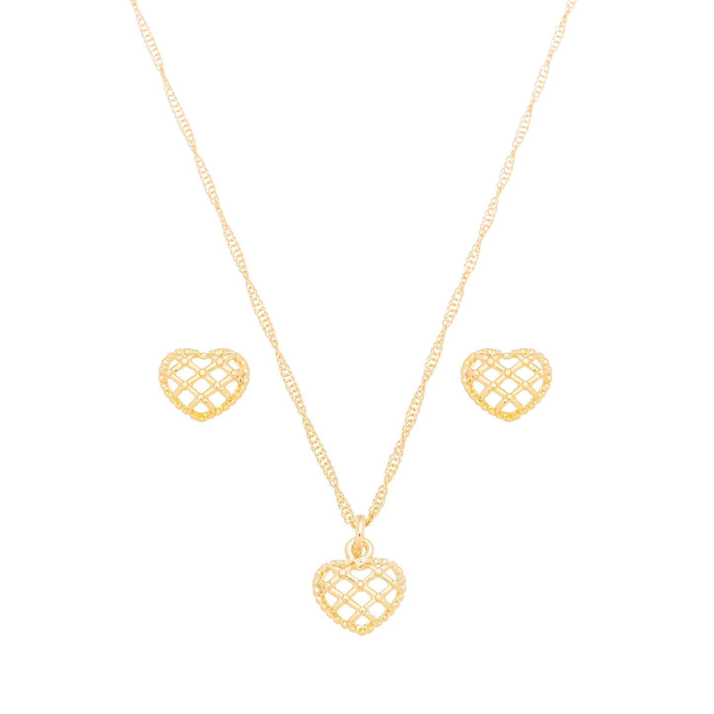 Conjunto coração vazado banhado a ouro 18k - Biju & Cia.