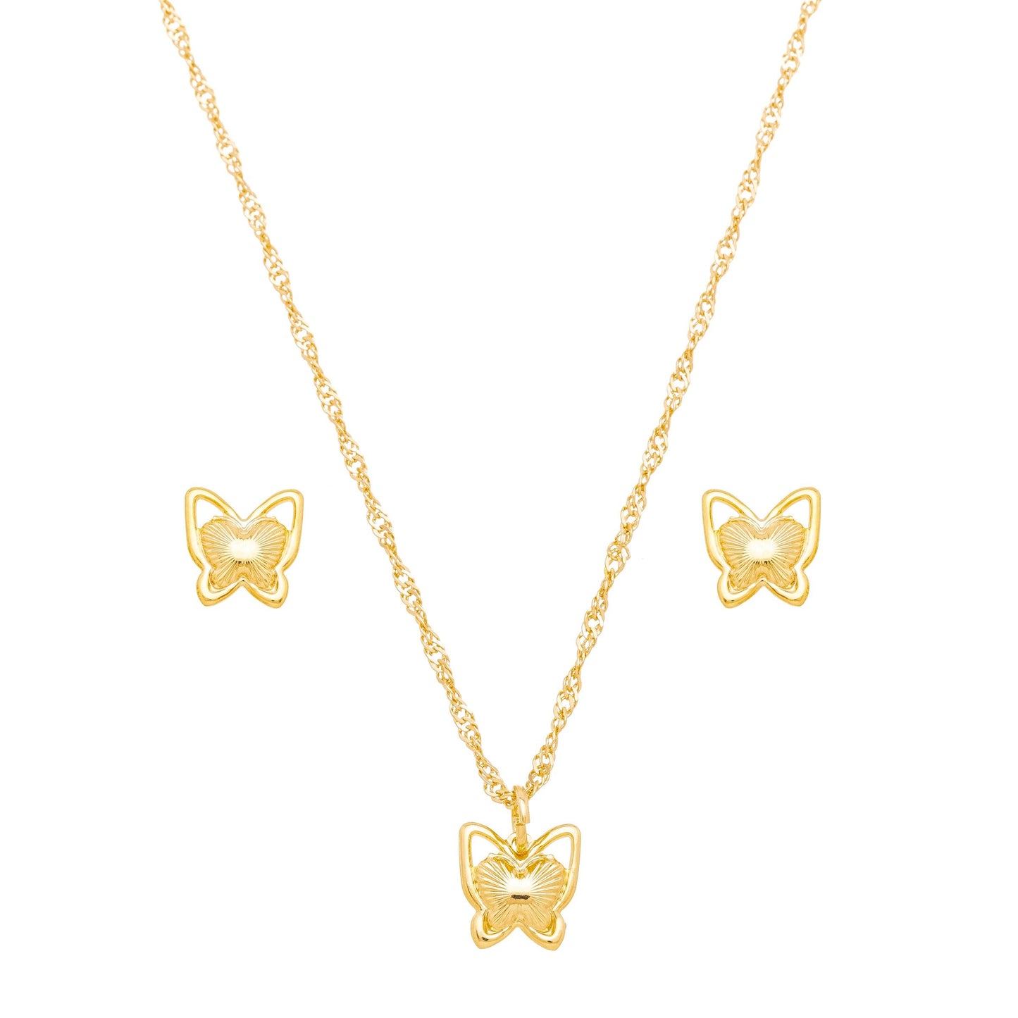 Conjunto de borboleta liso banhado a ouro 18k - Biju & Cia.