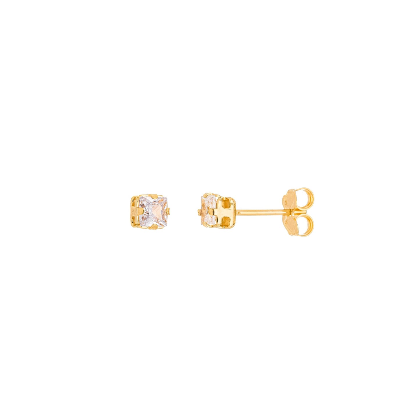 Brinco de zircônia quadrada de 4mm banhado a ouro 18k - Biju & Cia.