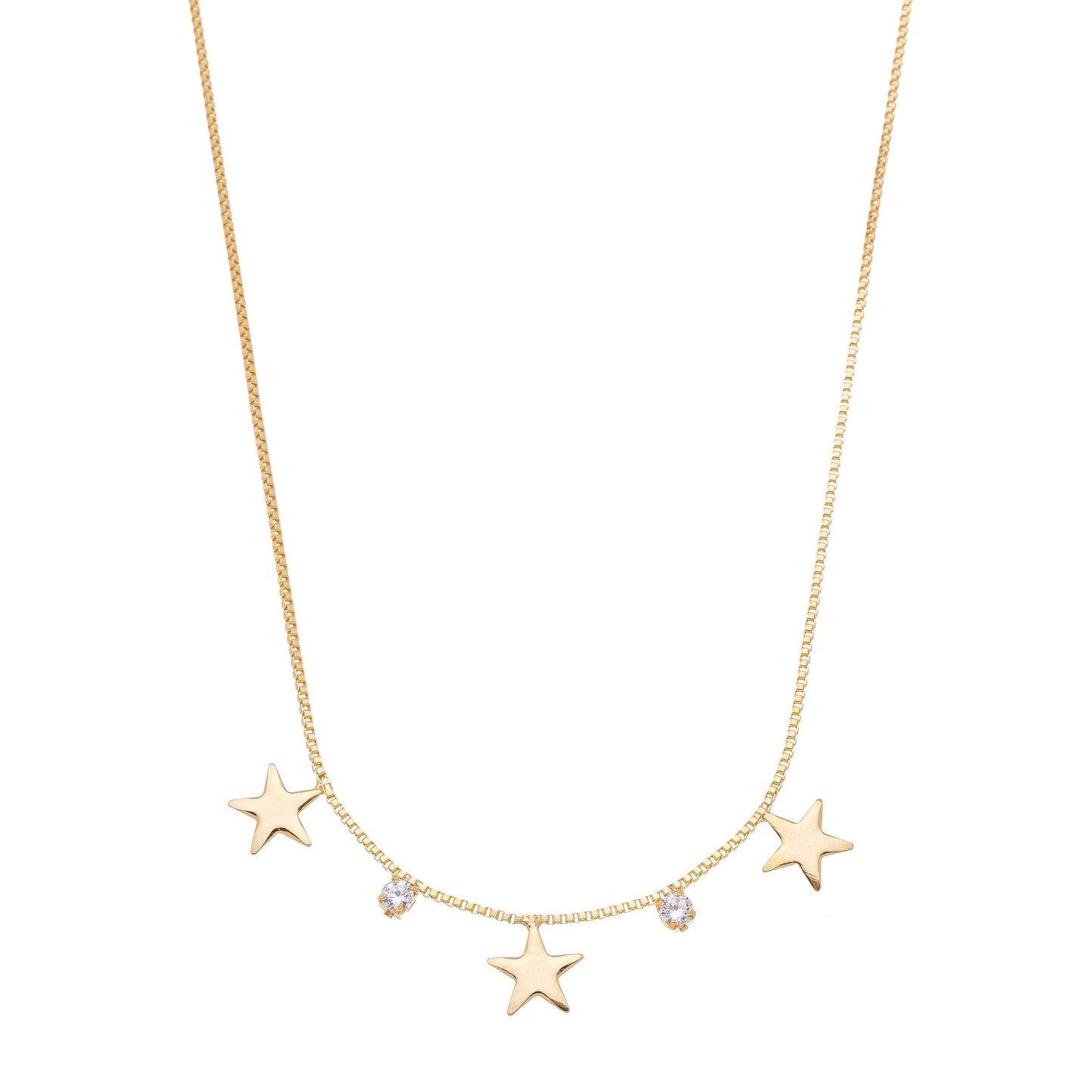 Gargantilha estrelas e zircônias banhada a ouro 18k - Biju & Cia.