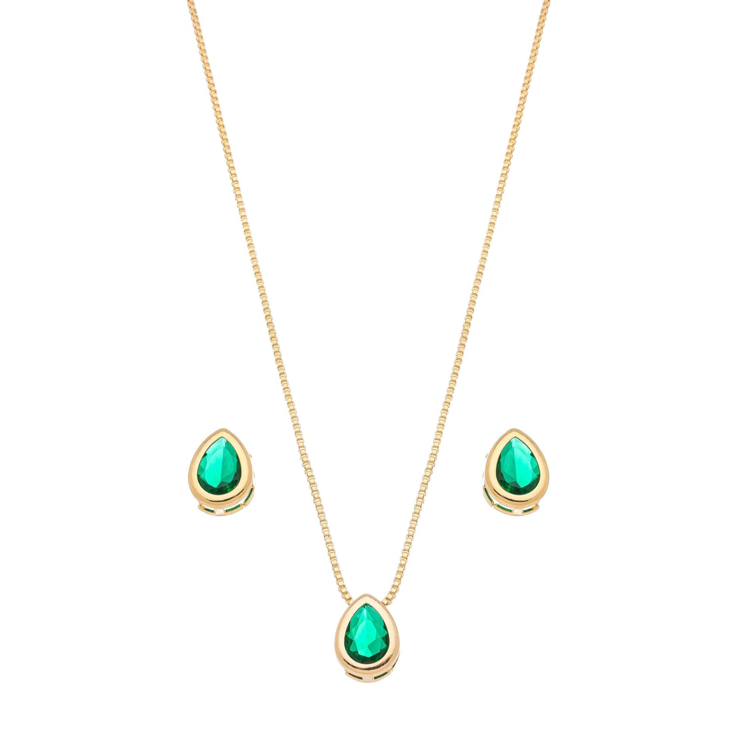 Conjunto de gota com pedra banhado a ouro 18k - Biju & Cia.