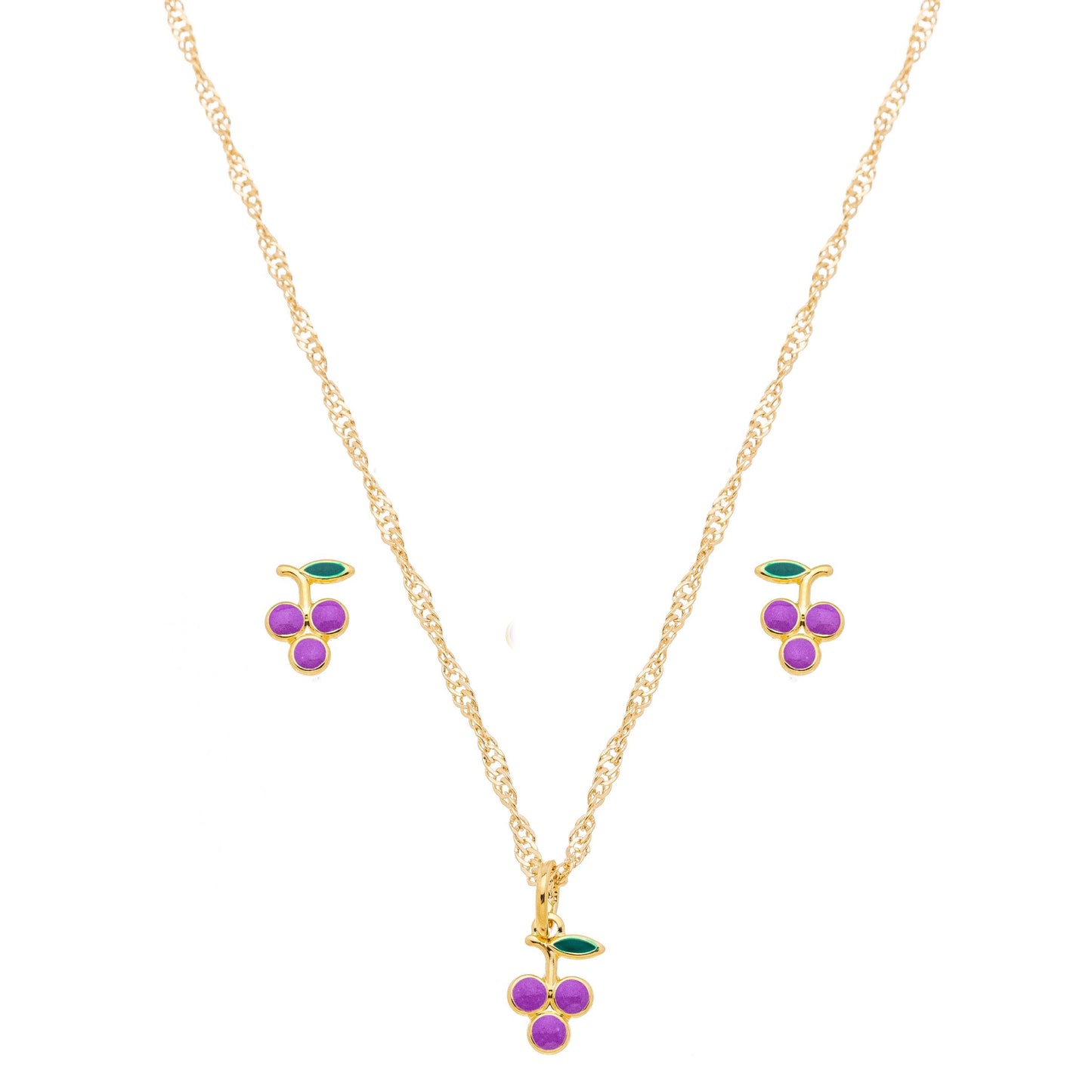 Conjunto de uva com resina banhado a ouro 18k - Biju & Cia.