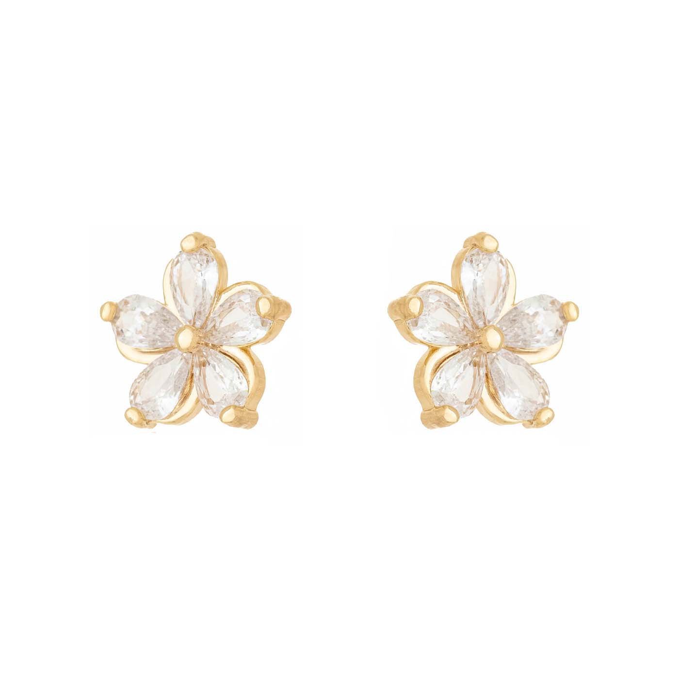 Brinco de flor com zircônias banhado a ouro 18k - Biju & Cia.