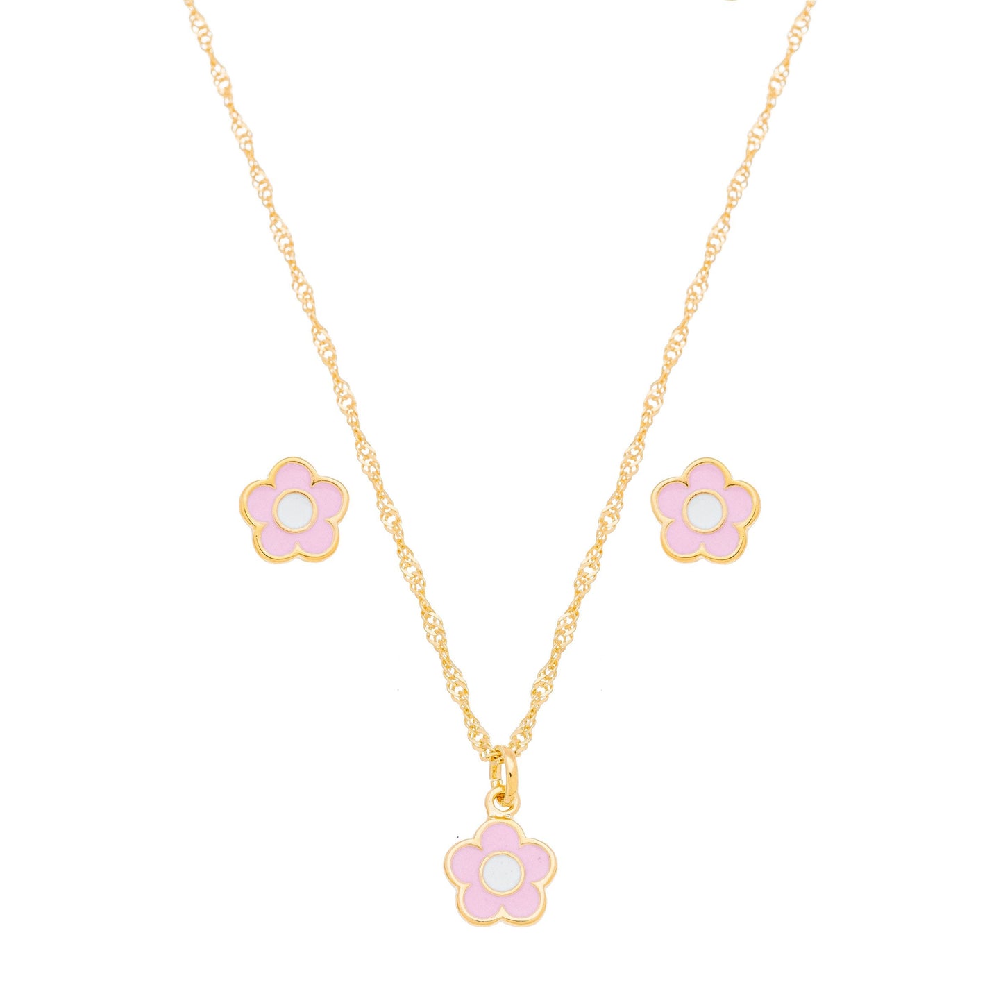 Conjunto de flor com resina colorida banhado a ouro 18k - Biju & Cia.