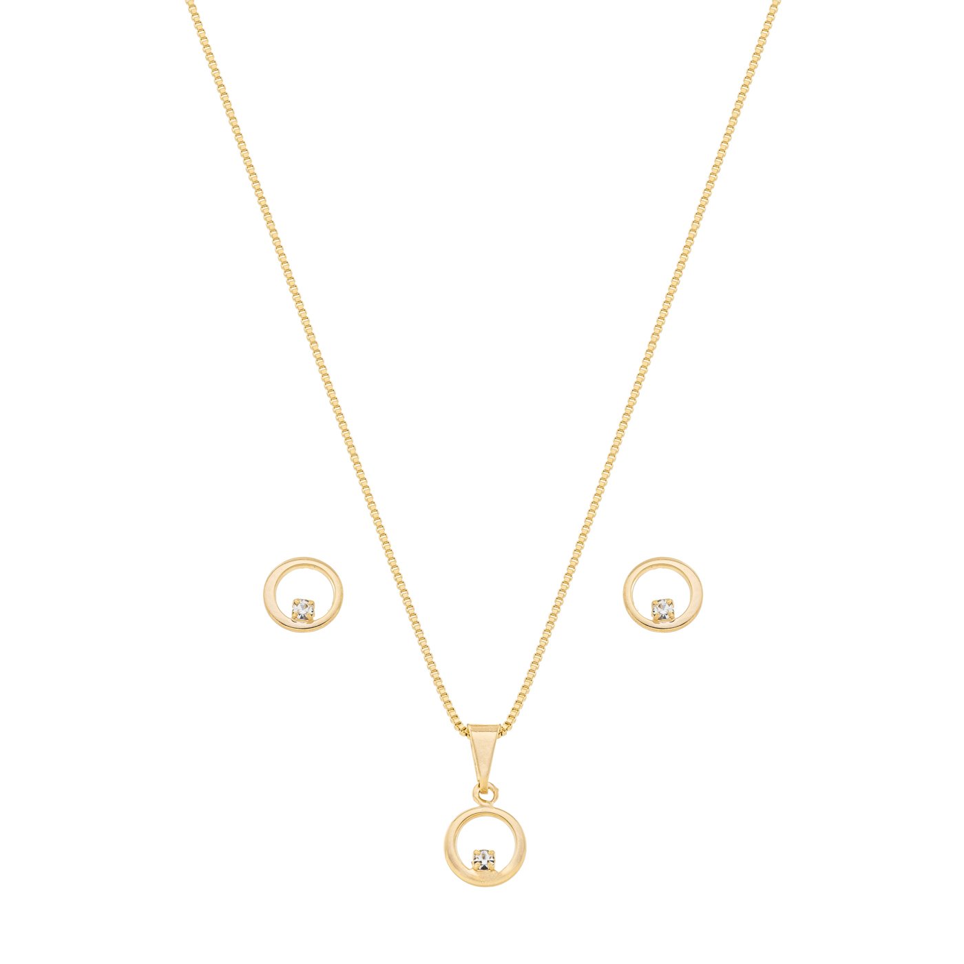 Conjunto cÍrculo com pedra banhado a ouro 18k