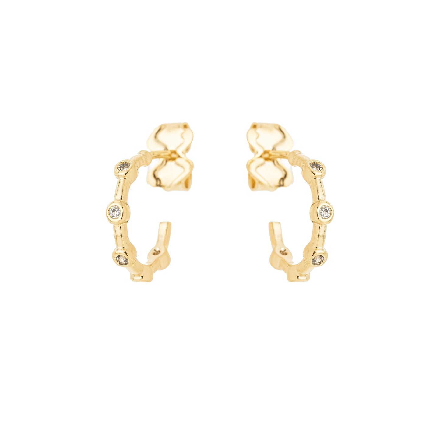 Argola pequena com zircônias banhada a ouro 18k - Biju & Cia.