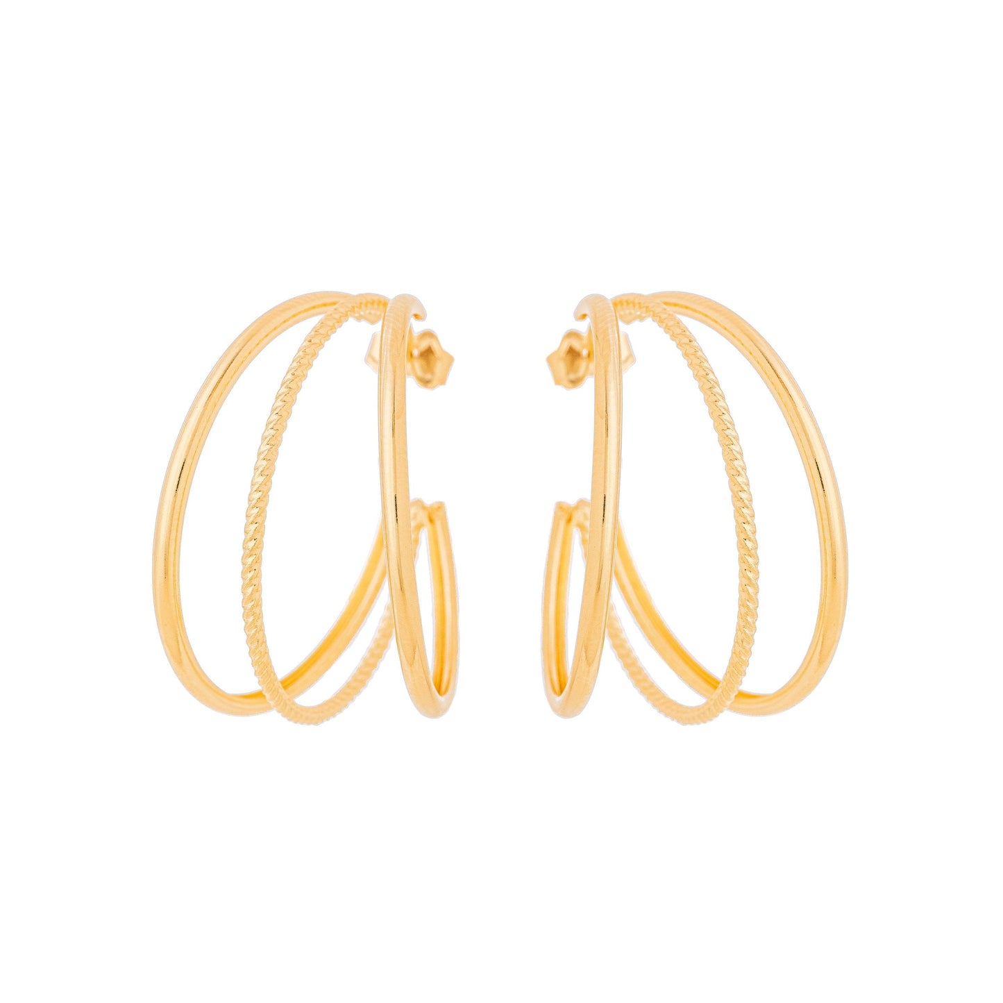 Brinco de argola de 3 fios banhado a ouro 18k - Biju & Cia.