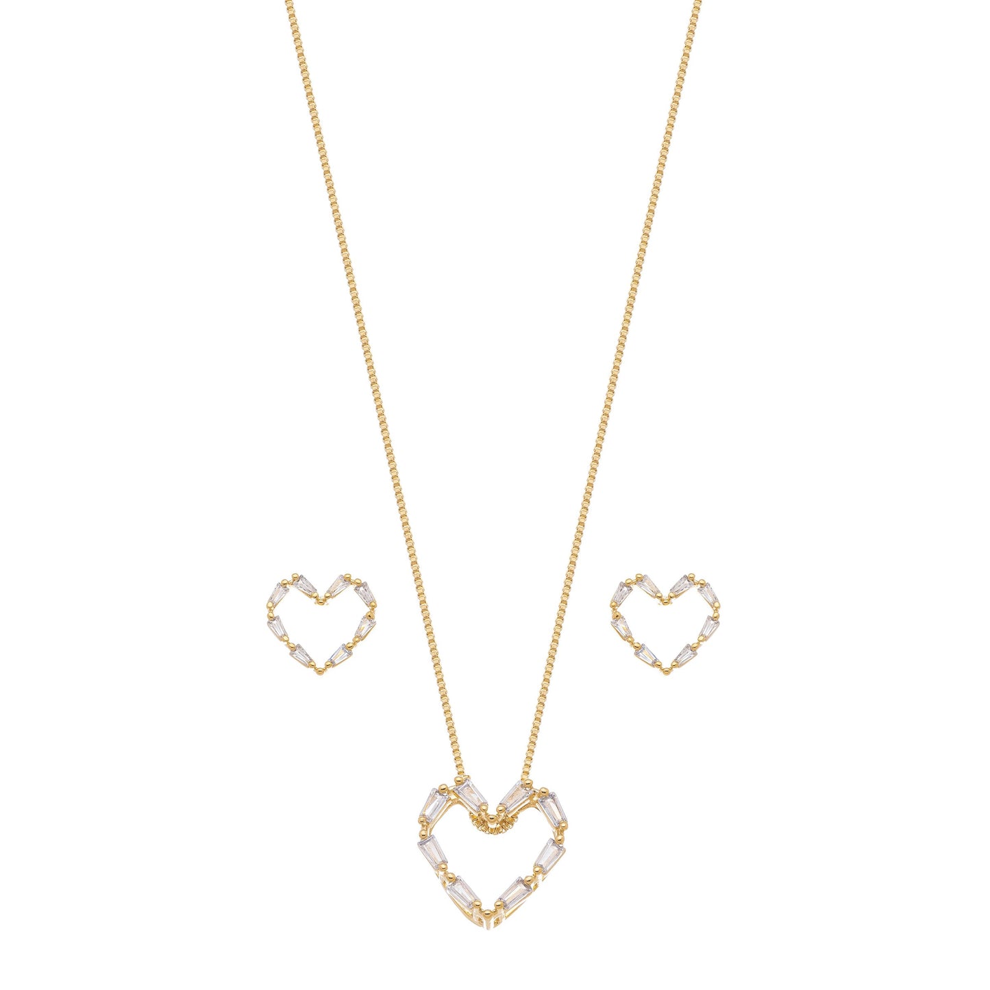 Conjunto coração com zircônias banhada a ouro 18k