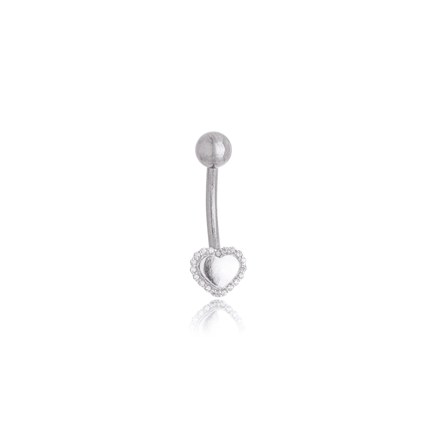Piercing para umbigo bolinha coração com zircônias em prata 925 - Biju & Cia.
