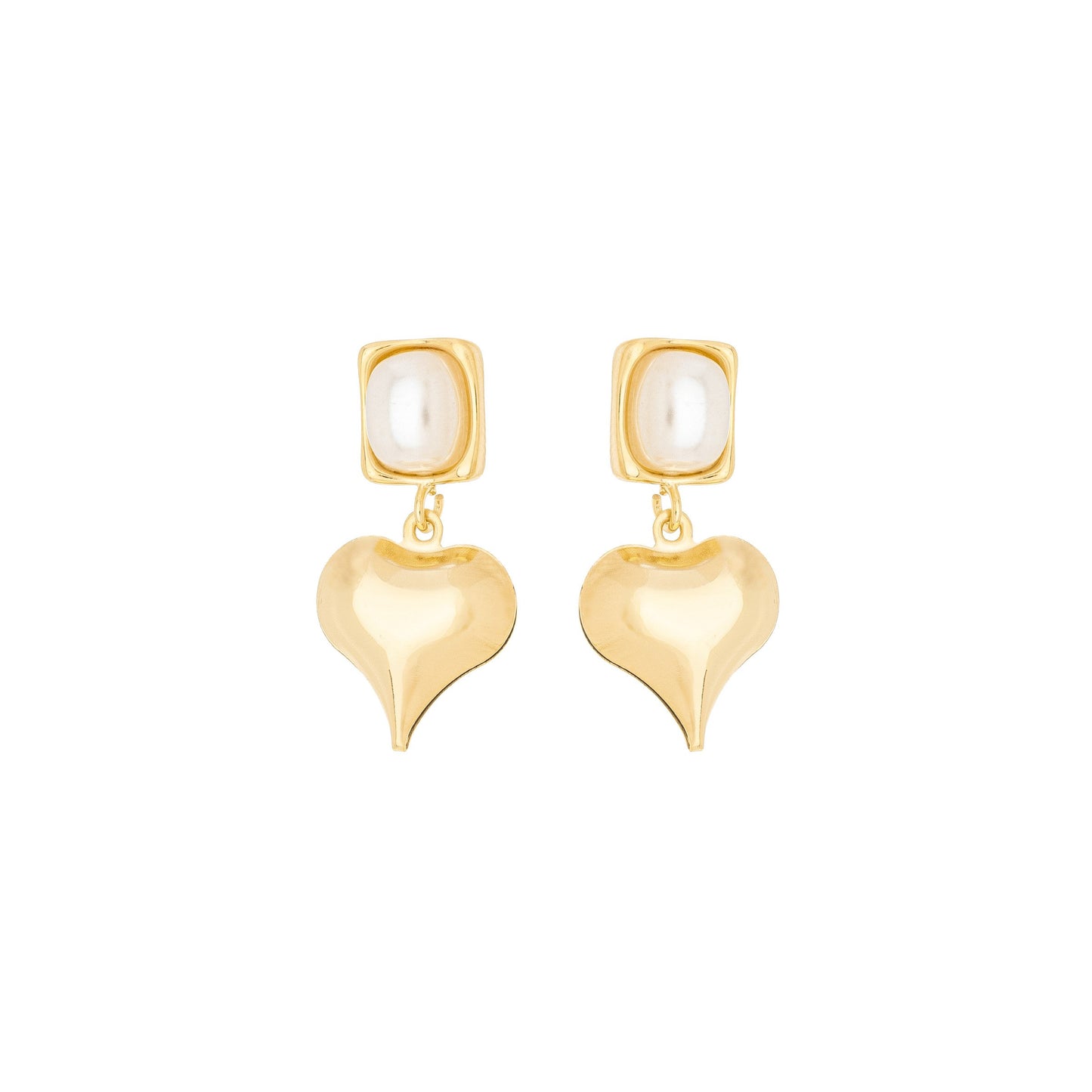 Brinco coração com pérola banhado a ouro 18k - Biju & Cia.