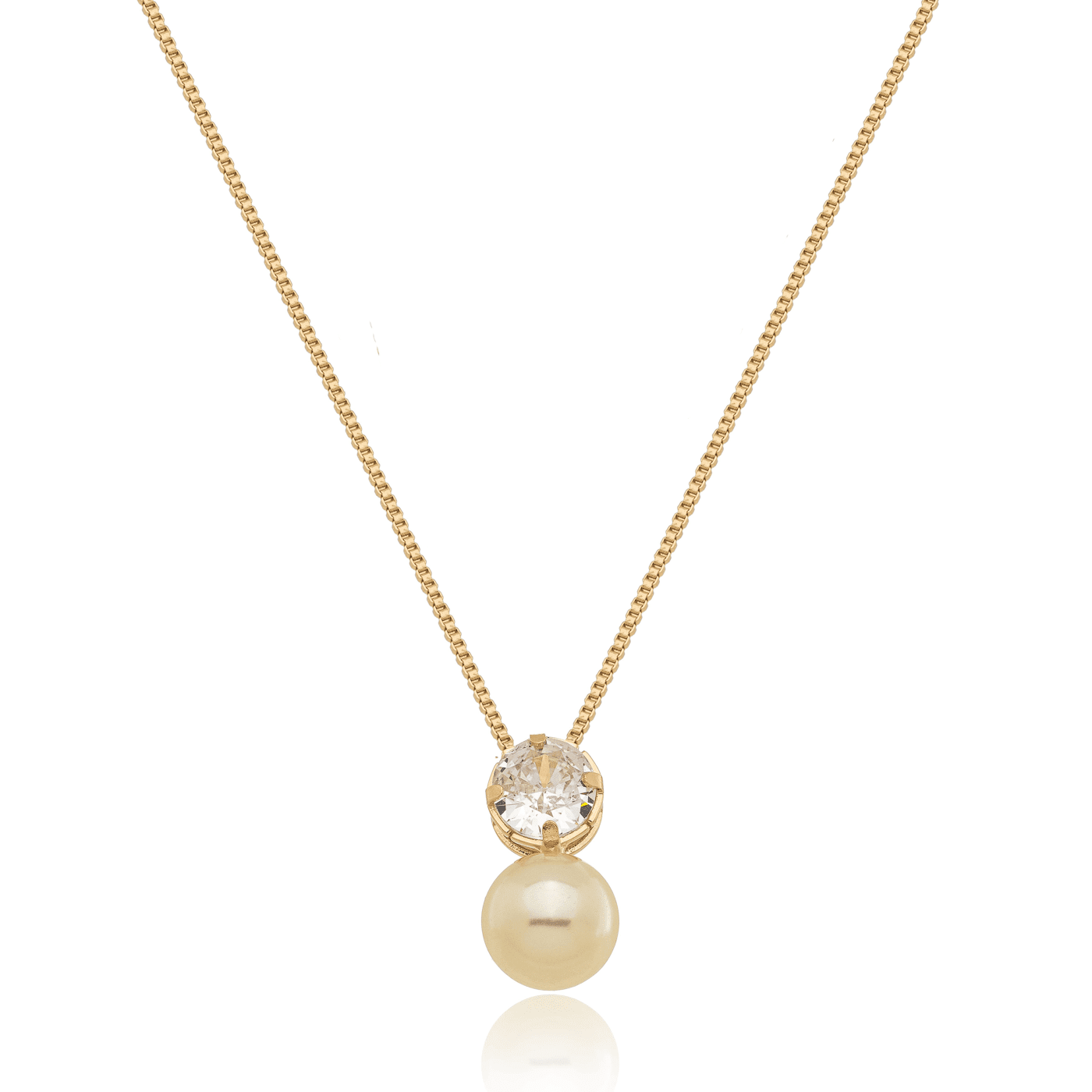 Gargantilha de pérola com zircônia banhada a ouro 18k - Biju & Cia.