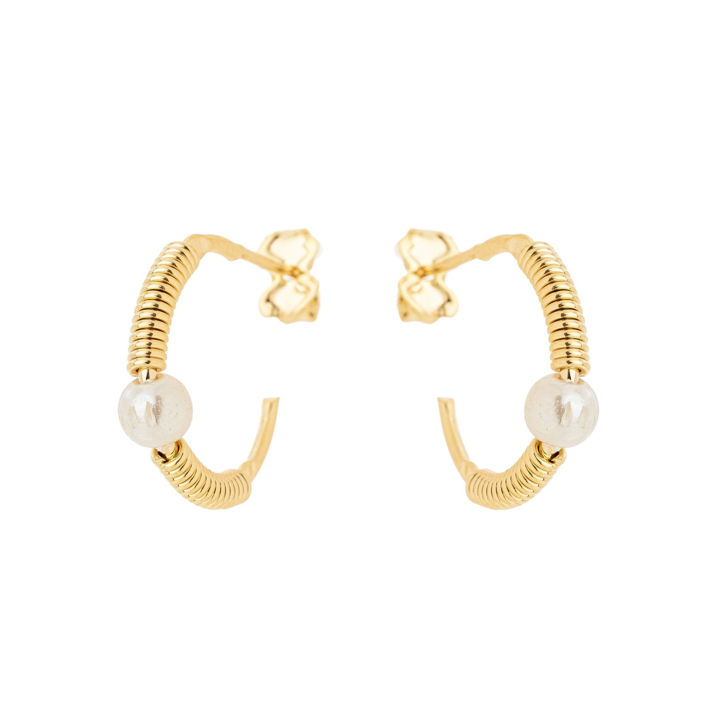 Brinco de argola com pérola banhado a ouro 18k - Biju & Cia.