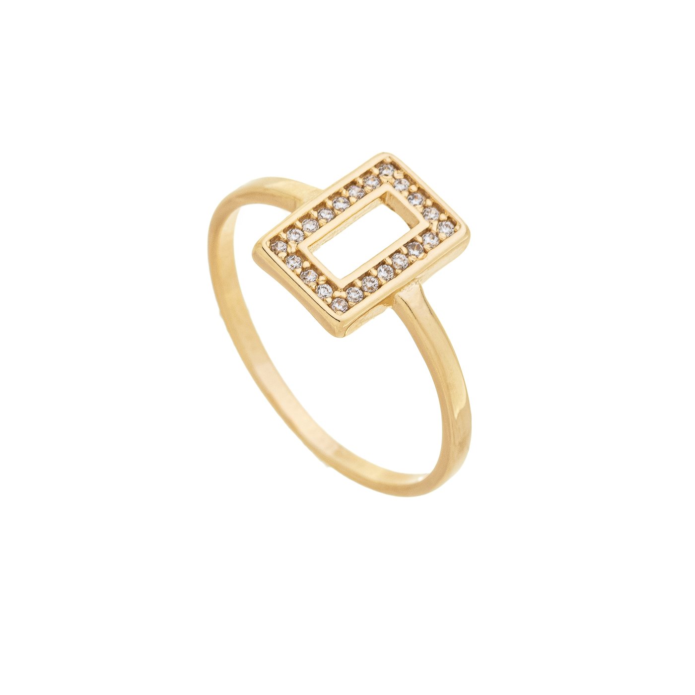 Anel retangular com zircônias banhado a ouro 18k