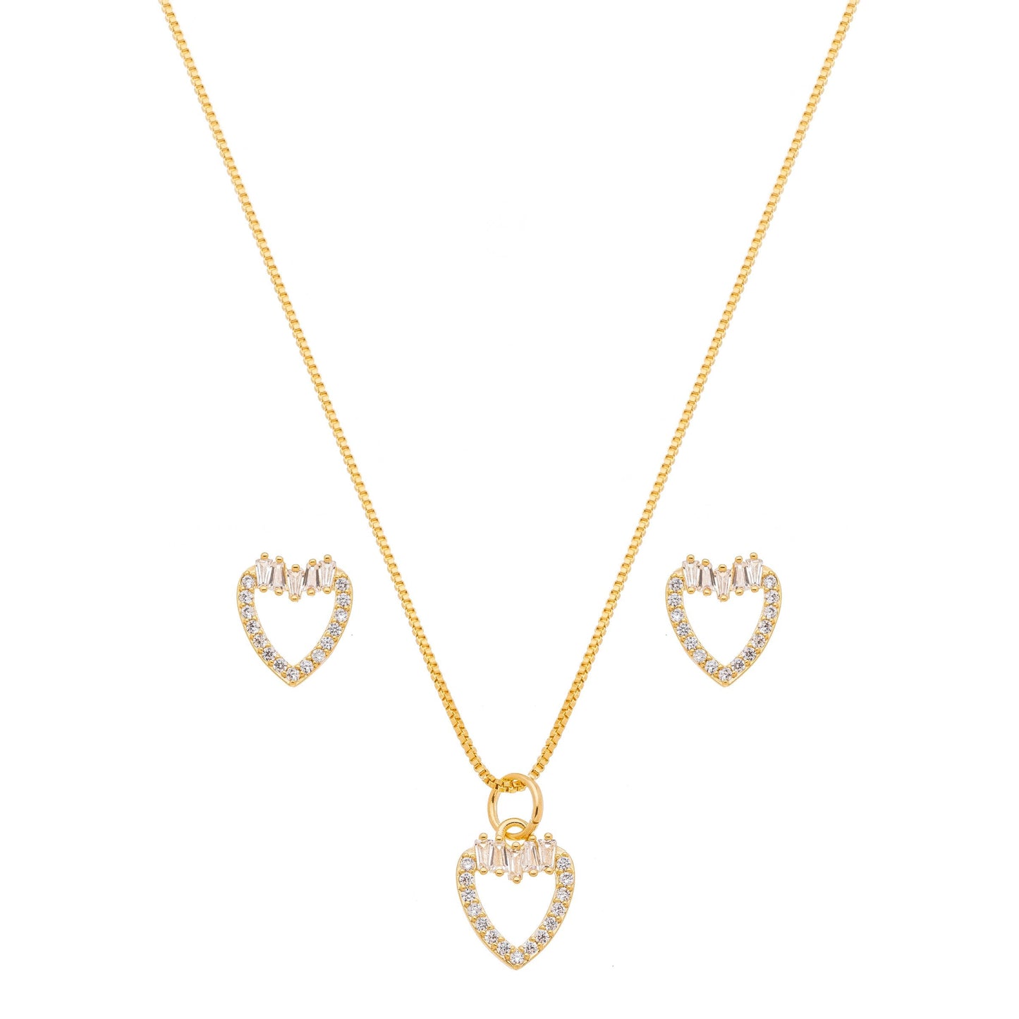 Conjunto de coração com zircônia banhado a ouro 18k - Biju & Cia.