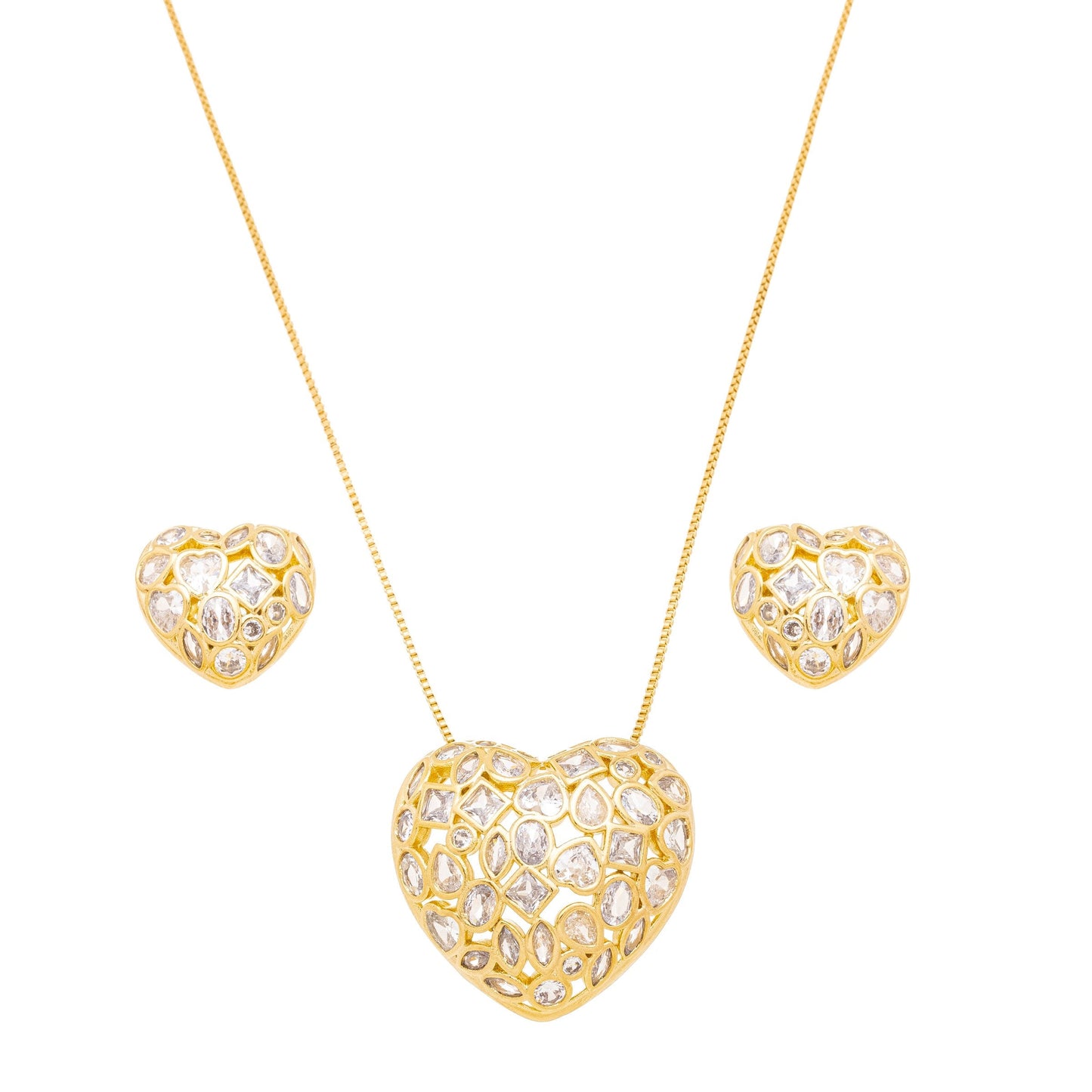 Conjunto de coração com zircônias banhado a ouro 18k - Biju & Cia.