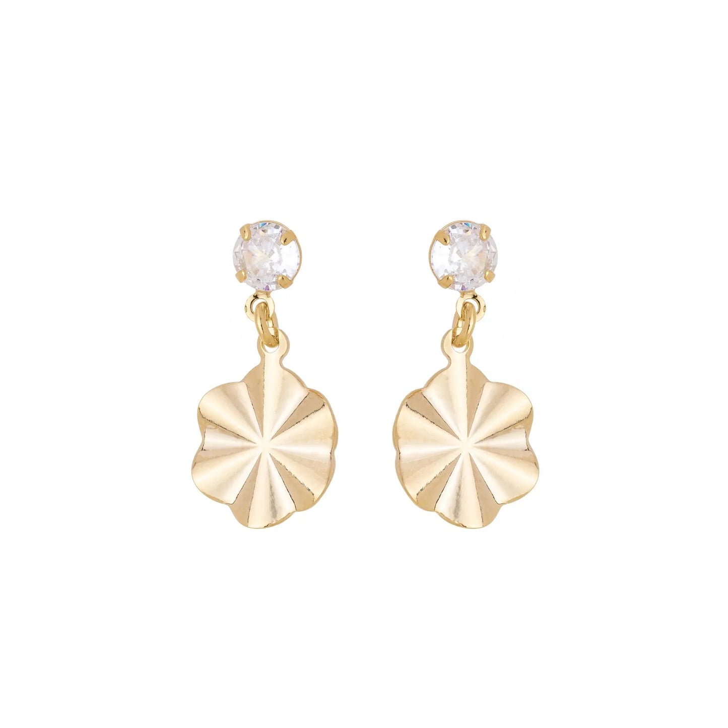 Brinco de chapa amassada com pedra banhado a ouro 18k - Biju & Cia.
