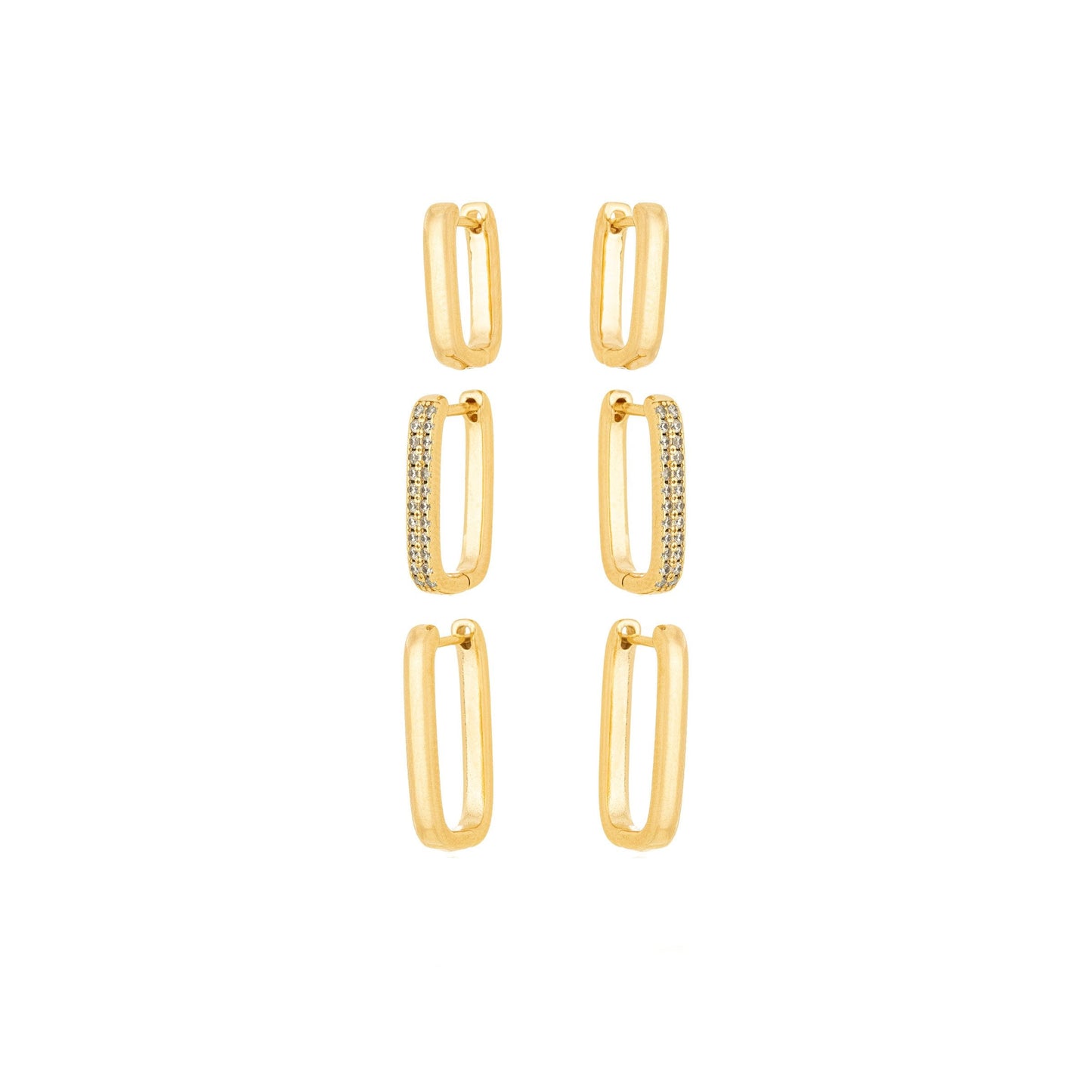 Trio de argolas lisas com zircônias banhado a ouro 18k - Biju & Cia.