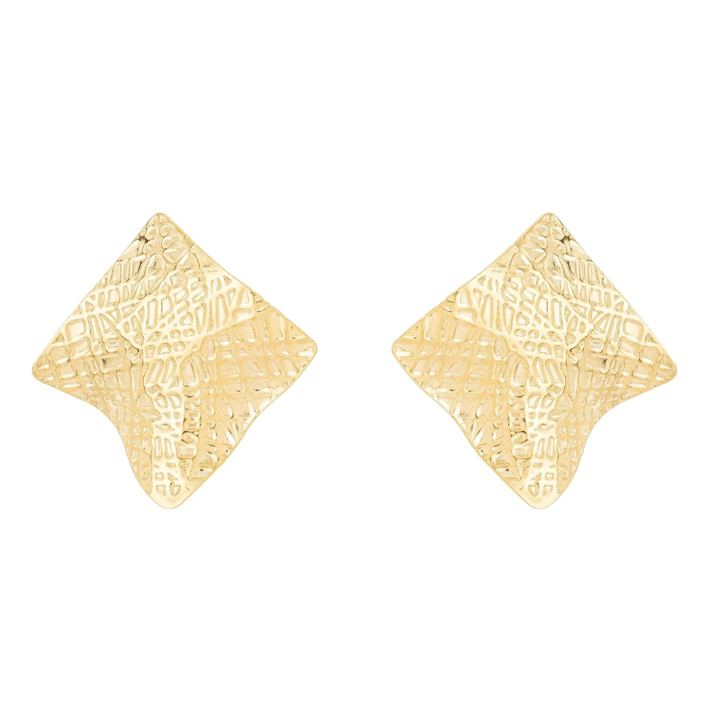Brinco losango trabalhado banhado a ouro 18k - Biju & Cia.