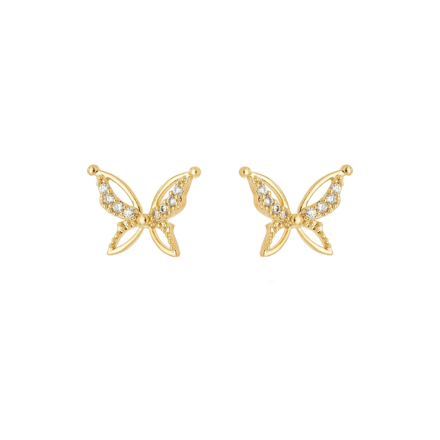 Brinco borboleta com zircônias banhado a ouro 18k - Biju & Cia.