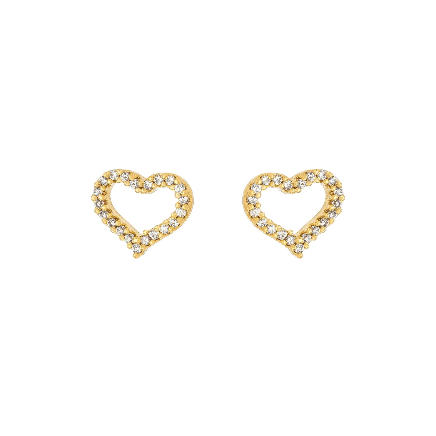 Brinco coração com zircônias banhado a ouro 18k - Biju & Cia.