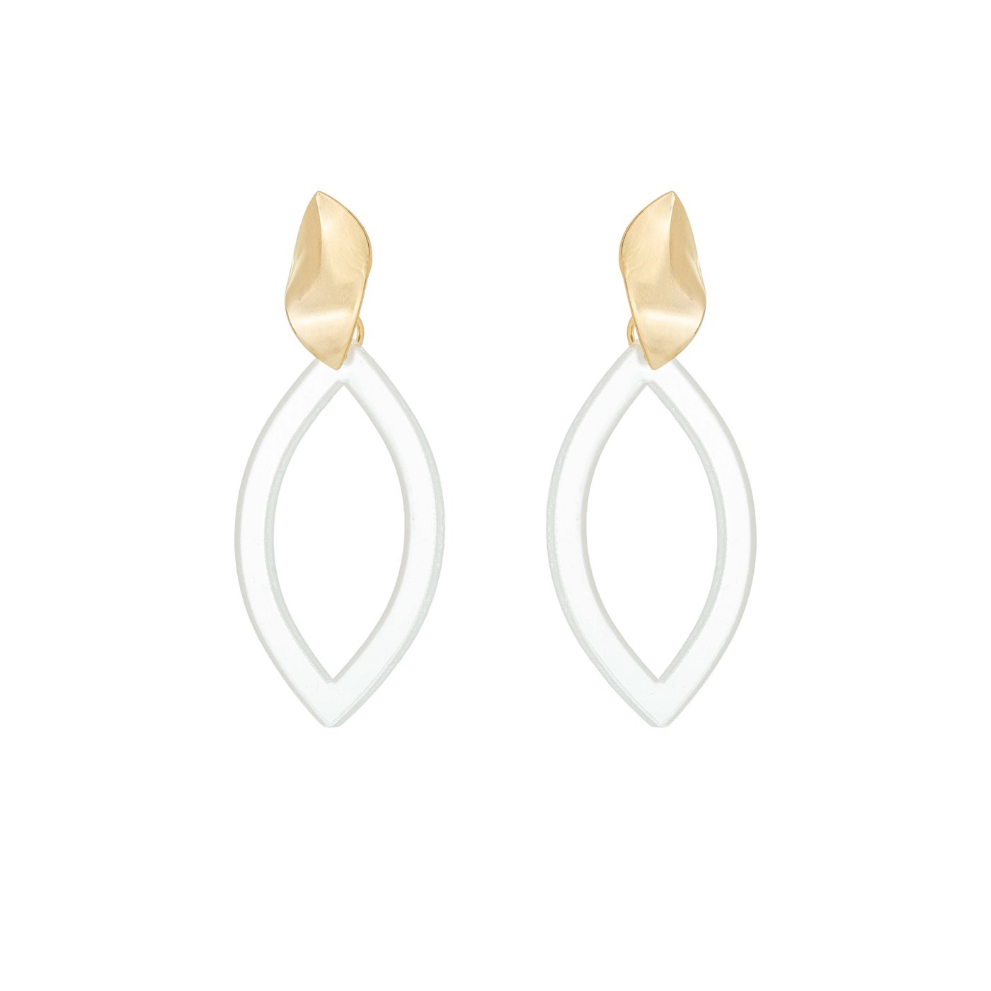 Brinco navete com acrílico banhado a ouro 18k - Biju & Cia.