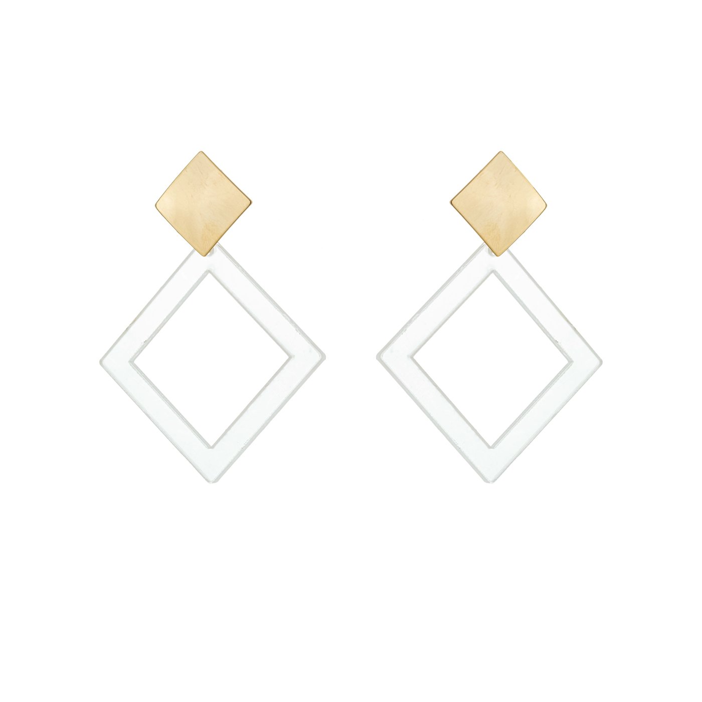 Brinco losango com acrílico banhado a ouro 18k - Biju & Cia.