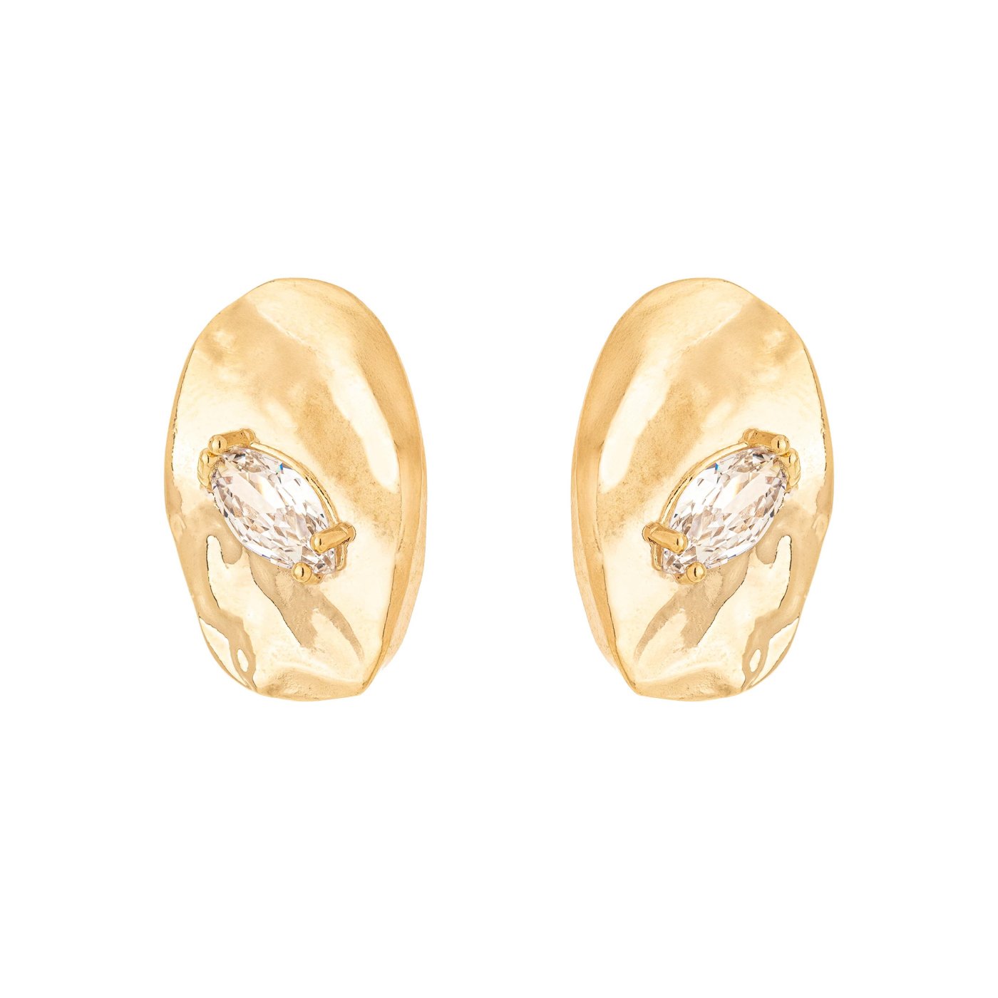 Brinco orgânico com zircônias banhado a ouro 18k - Biju & Cia.