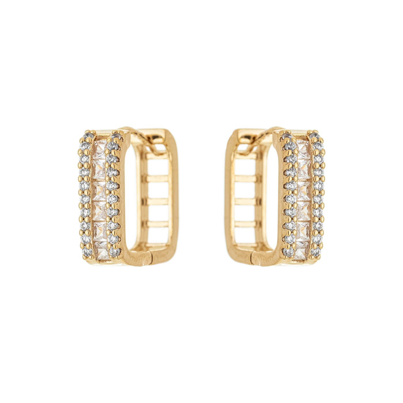 Argola articulada quadrada com zircônias banhada a ouro 18k - Biju & Cia.