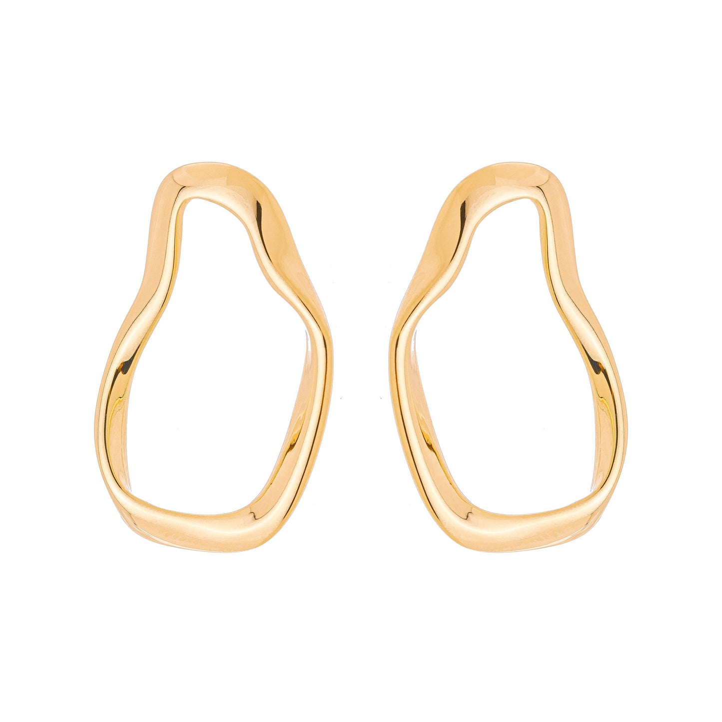 Brinco orgânico oval banhado a ouro 18k