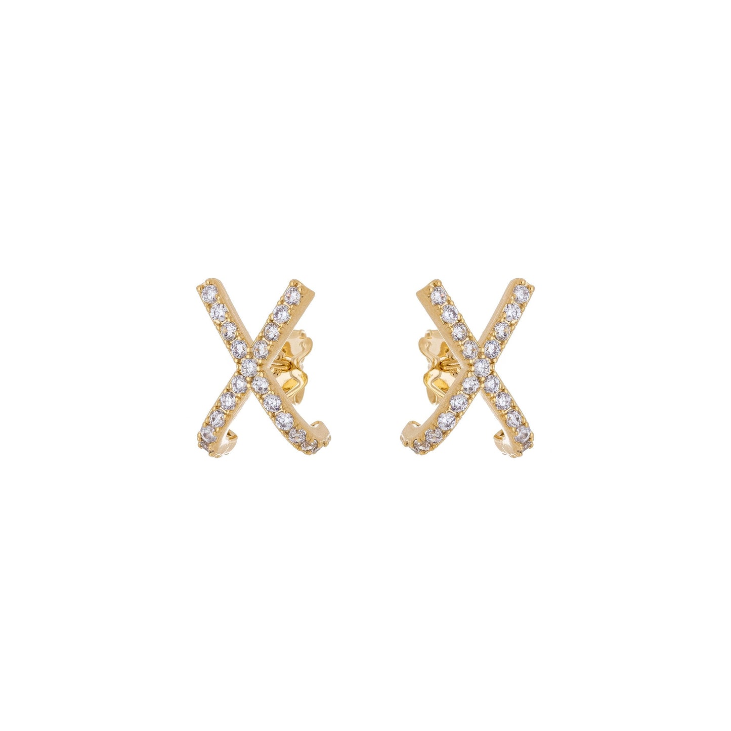 Brinco x com zircônias banhado a ouro 18k - Biju & Cia.