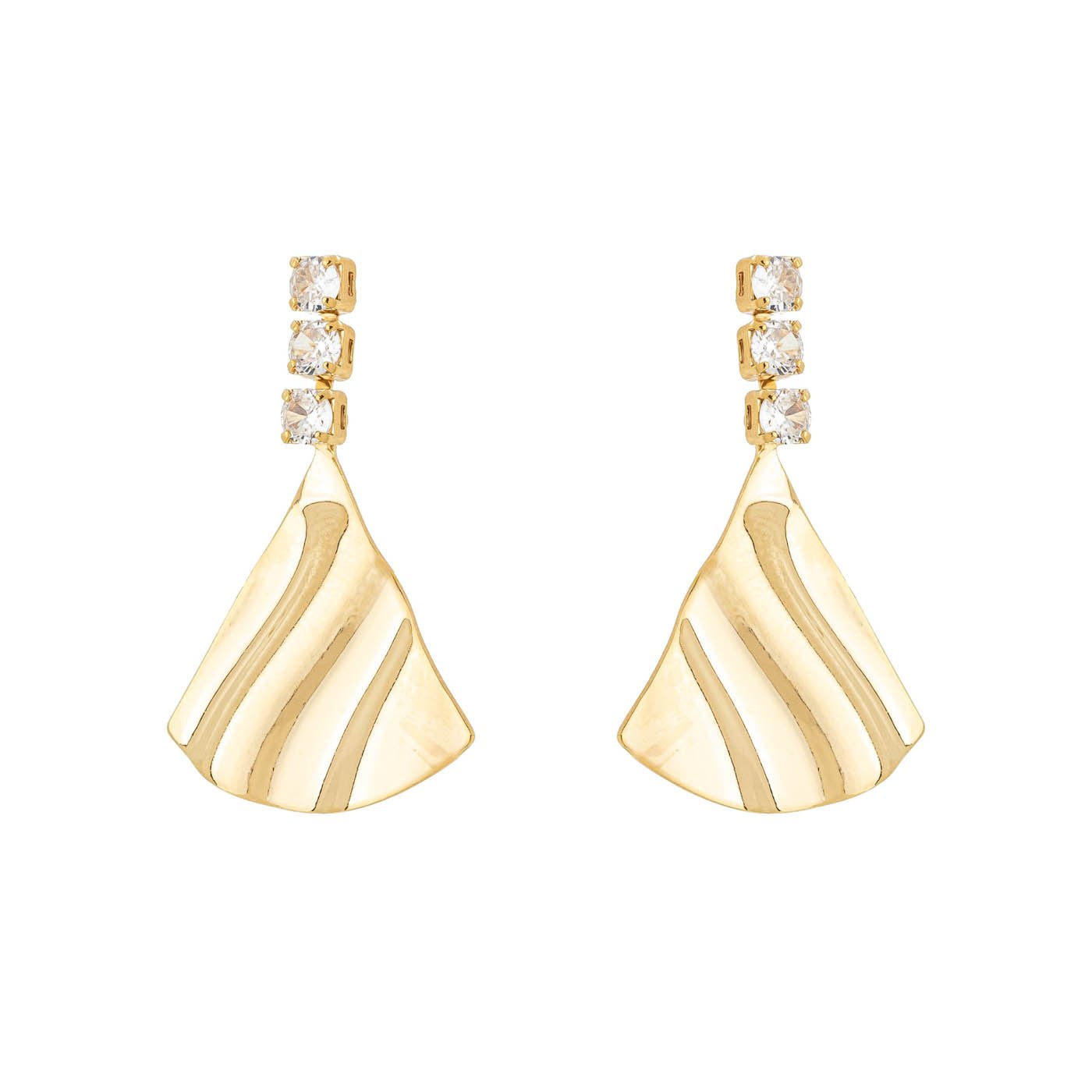 Brinco de triângulo com zircônias banhado a ouro 18k - Biju & Cia.