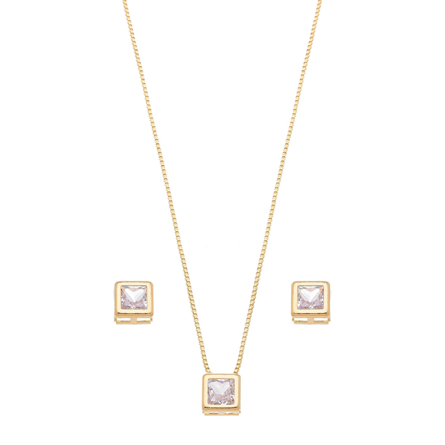 Conjunto quadrado com zircônia banhado a ouro 18k - Biju & Cia.