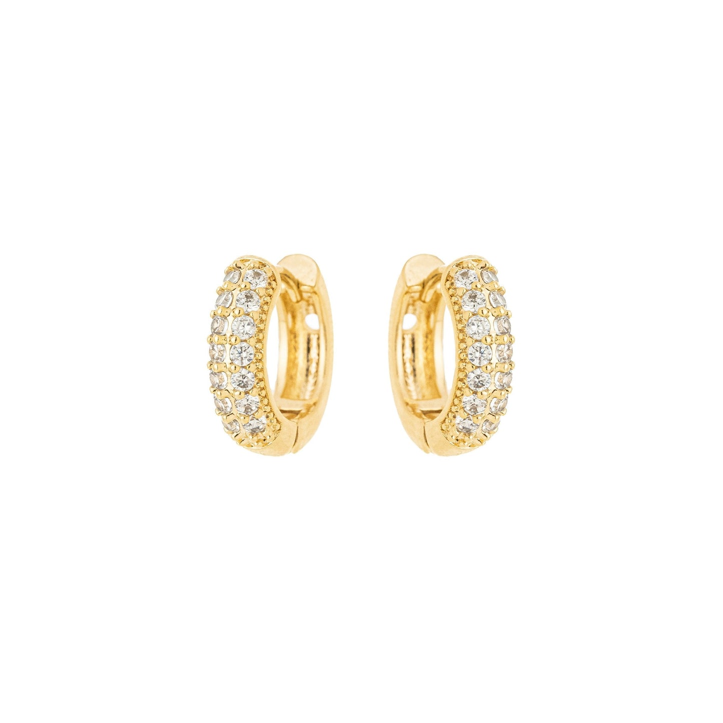 Argola articulada com duas fileiras de zircônias banhada a ouro 18k - Biju & Cia.