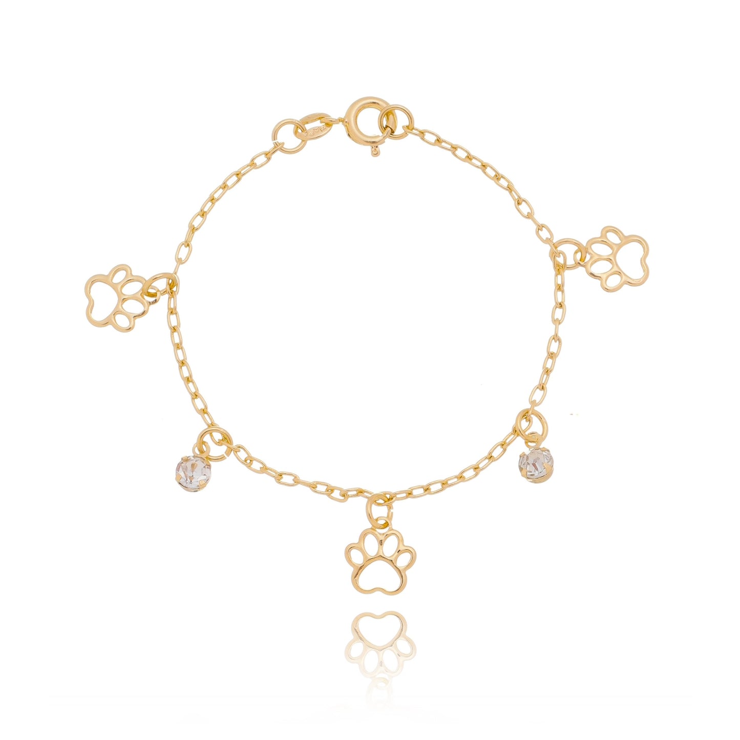 Pulseira infantil de pata de cachorro e pedra banhada a ouro 18k - Biju & Cia.