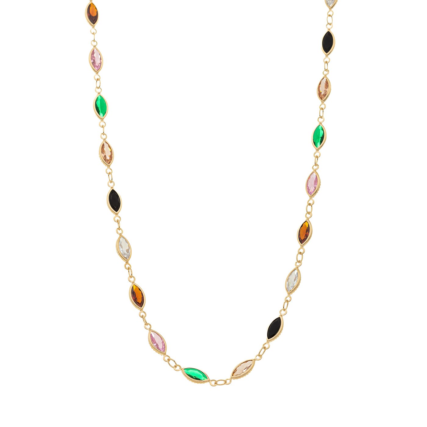 Choker com pedras navetes coloridas banhada a ouro 18k