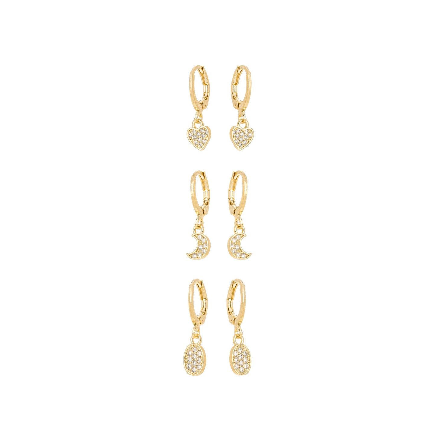 Trio de argolas zircônia banhado a ouro 18k - Biju & Cia.