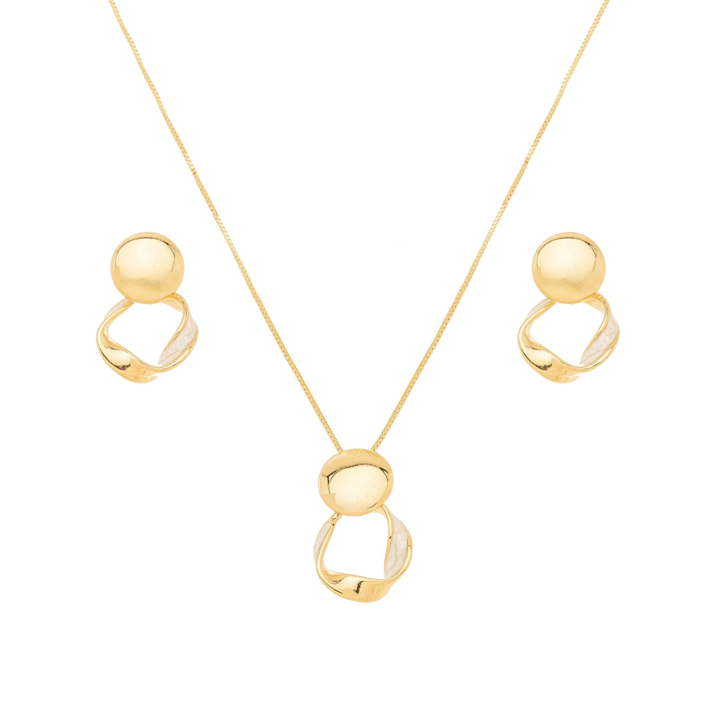 Conjunto Orgânico esmaltado em madre pérola banhado a ouro 18k - Biju & Cia.