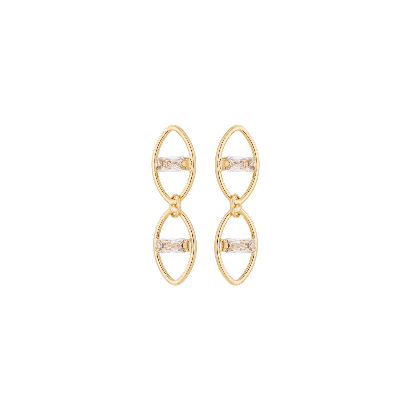 Brinco navete com zircônias banhada a ouro 18k - Biju & Cia.