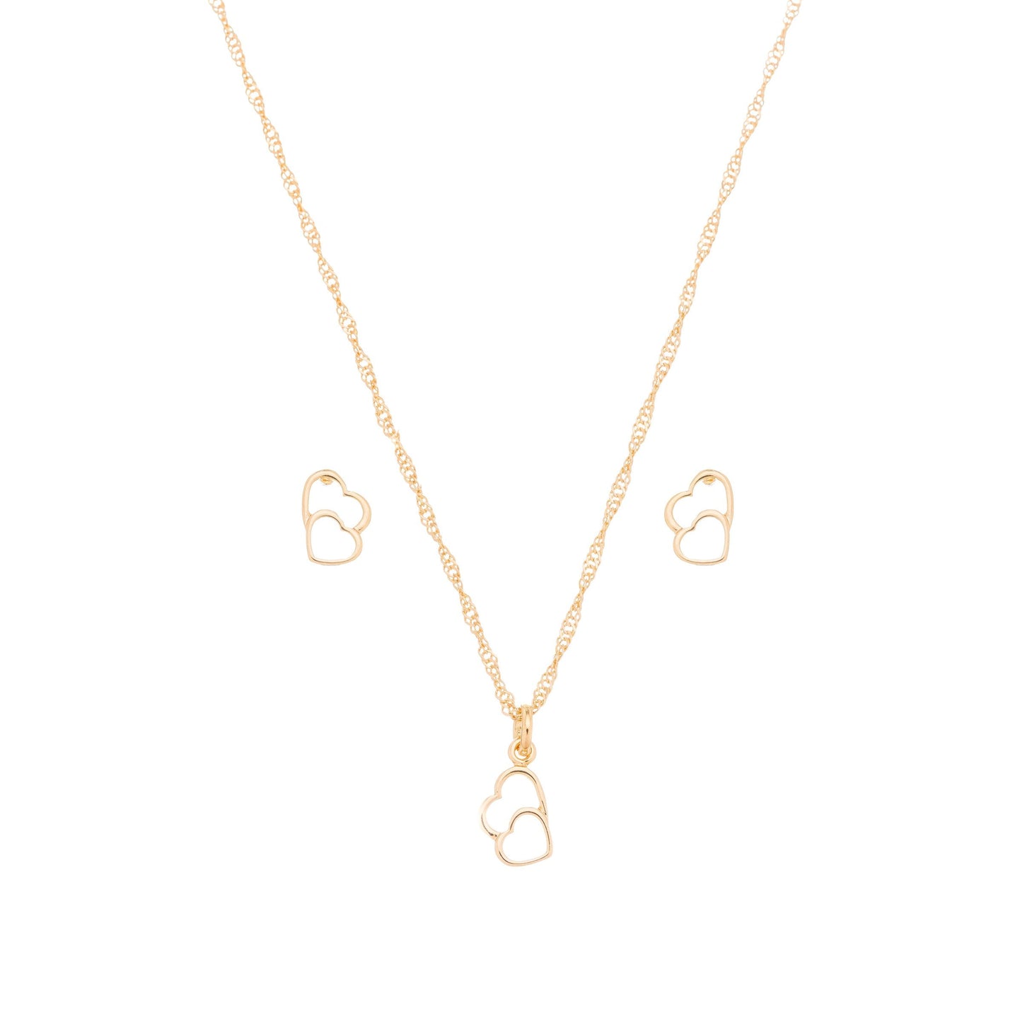 Conjunto coração liso banhado a ouro 18k - Biju & Cia.