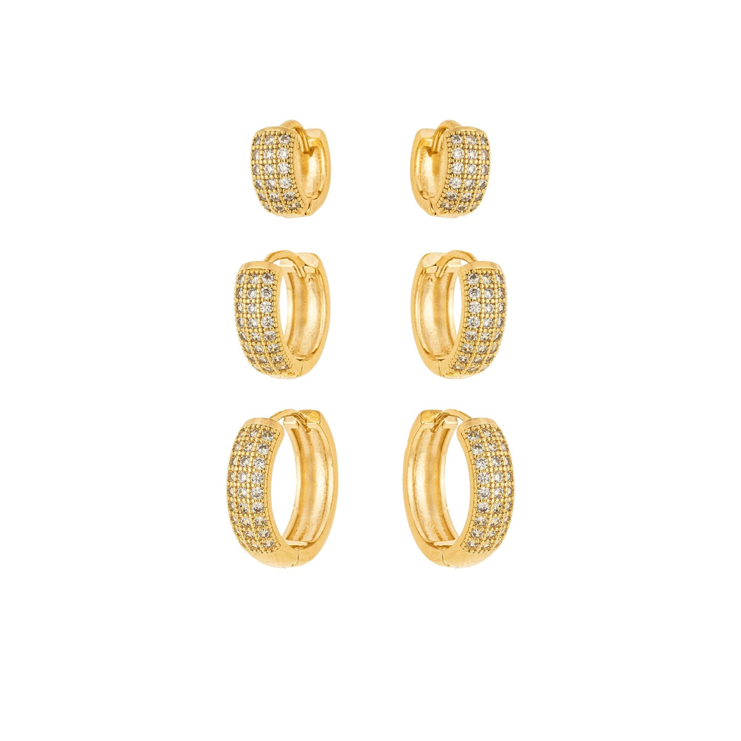 Trio de argolas com zircônias banhado a ouro 18k - Biju & Cia.