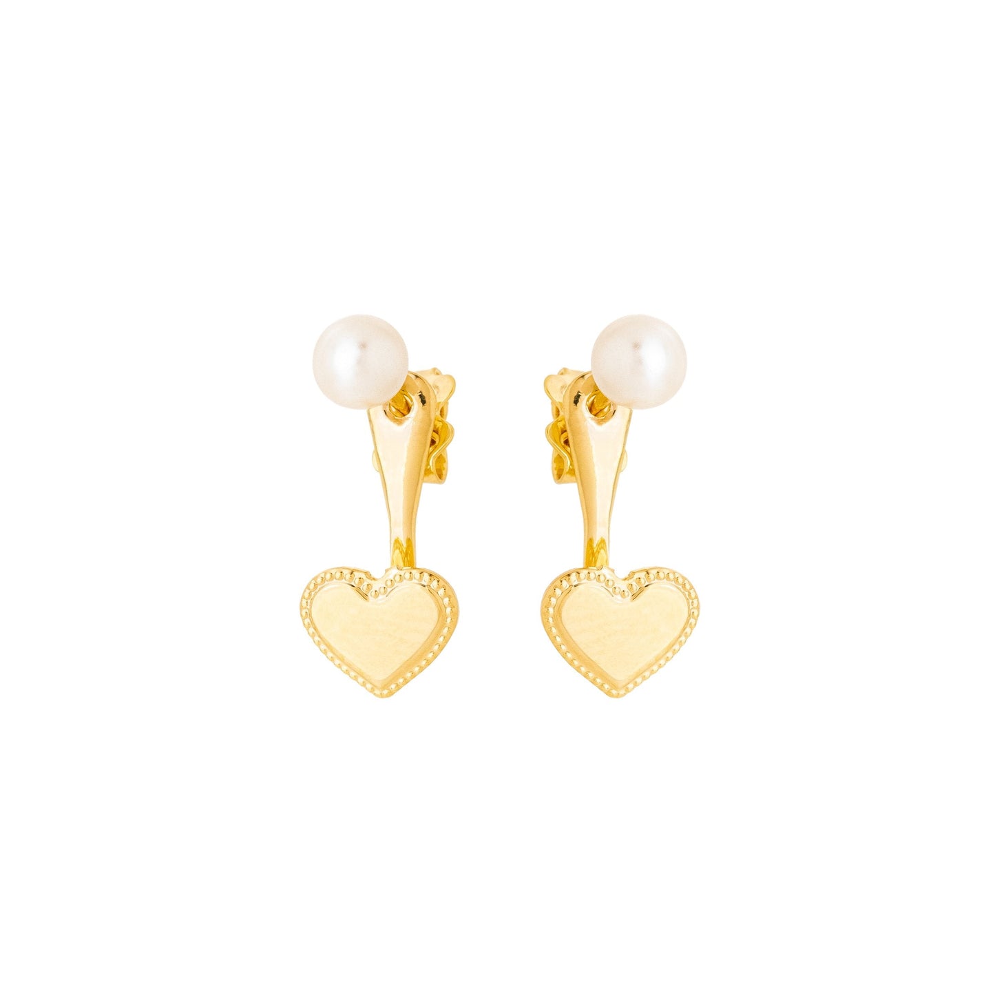 Brinco de coração com pérola banhado a ouro 18k - Biju & Cia.