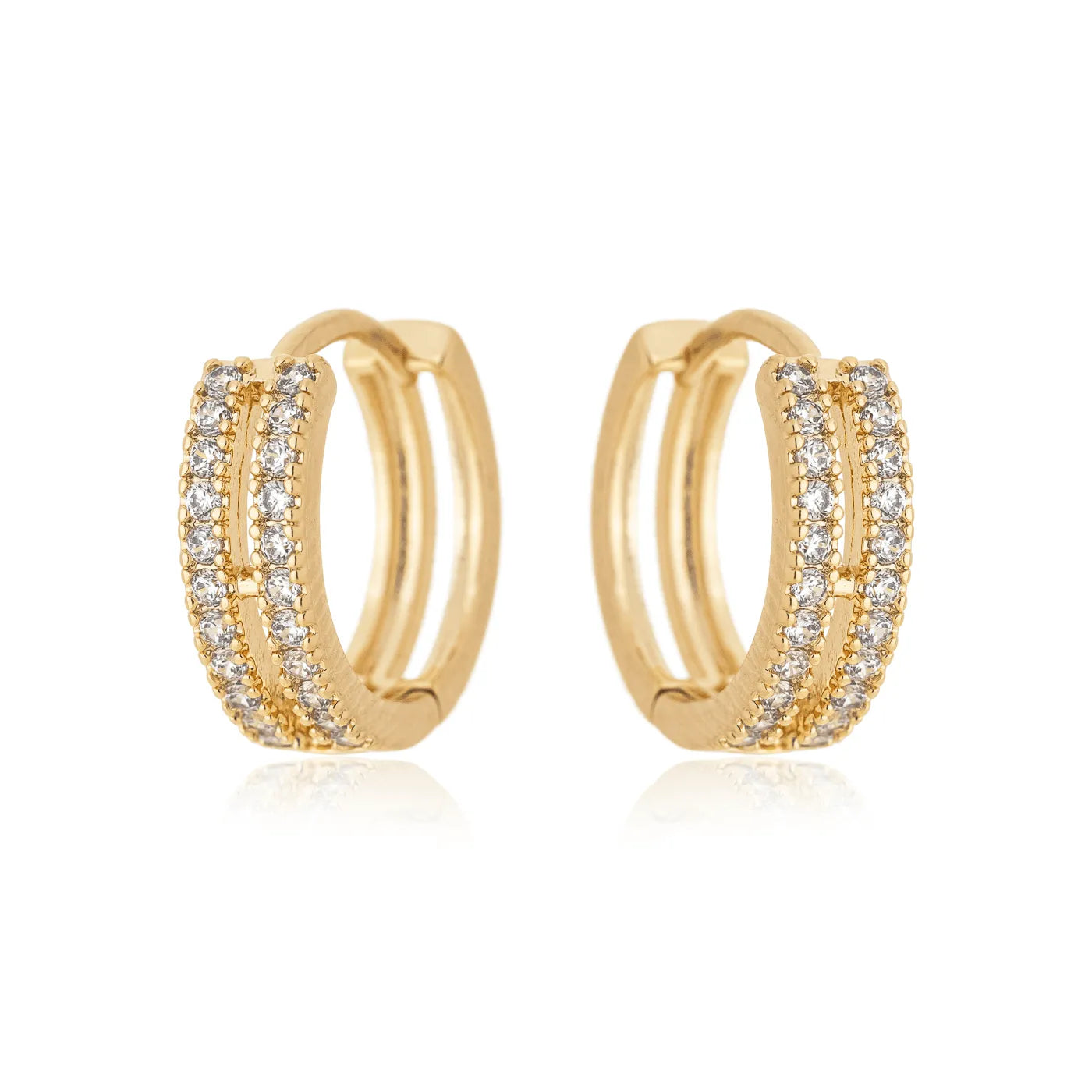 Argola articulada com dois fios de zircônias banhada a ouro 18k