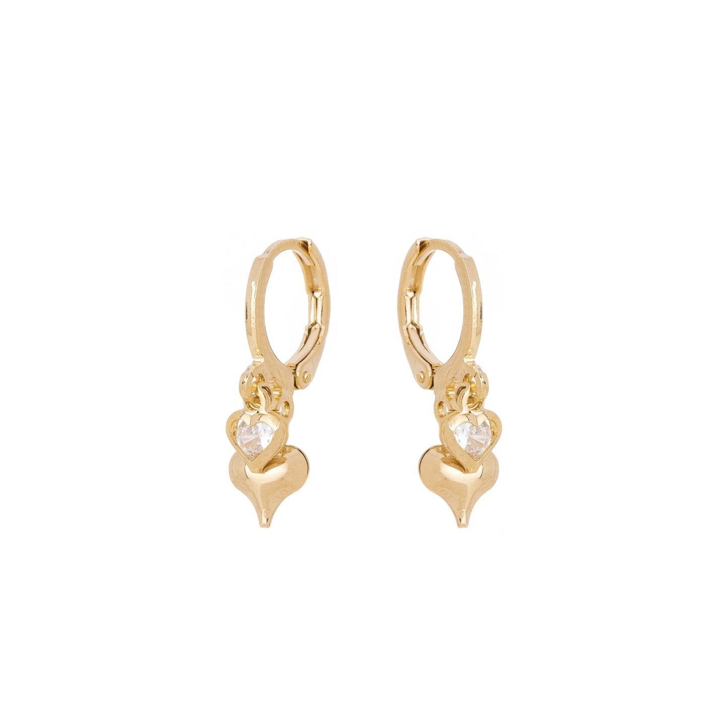Brinco de argola com dois corações banhado a ouro 18k - Biju & Cia.