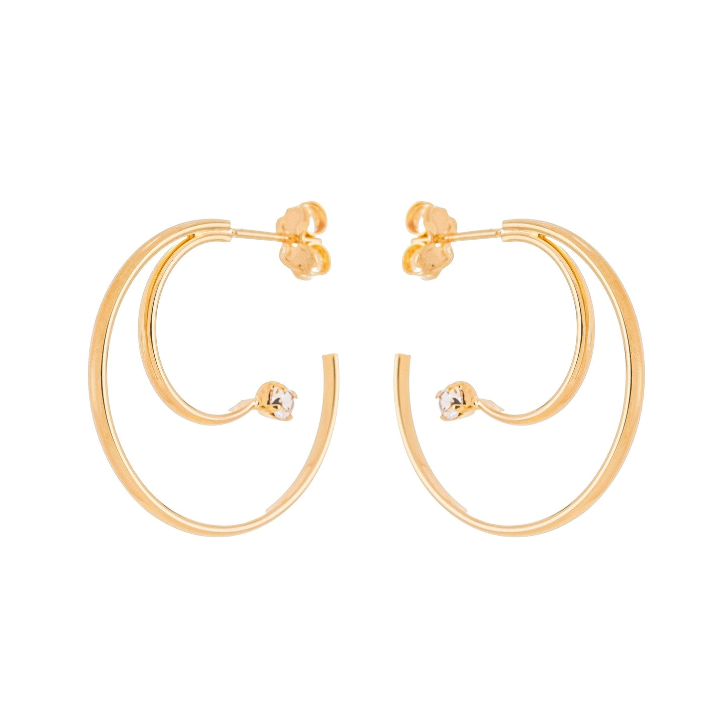 Brinco de argola dupla com pedra banhado a ouro 18k - Biju & Cia.