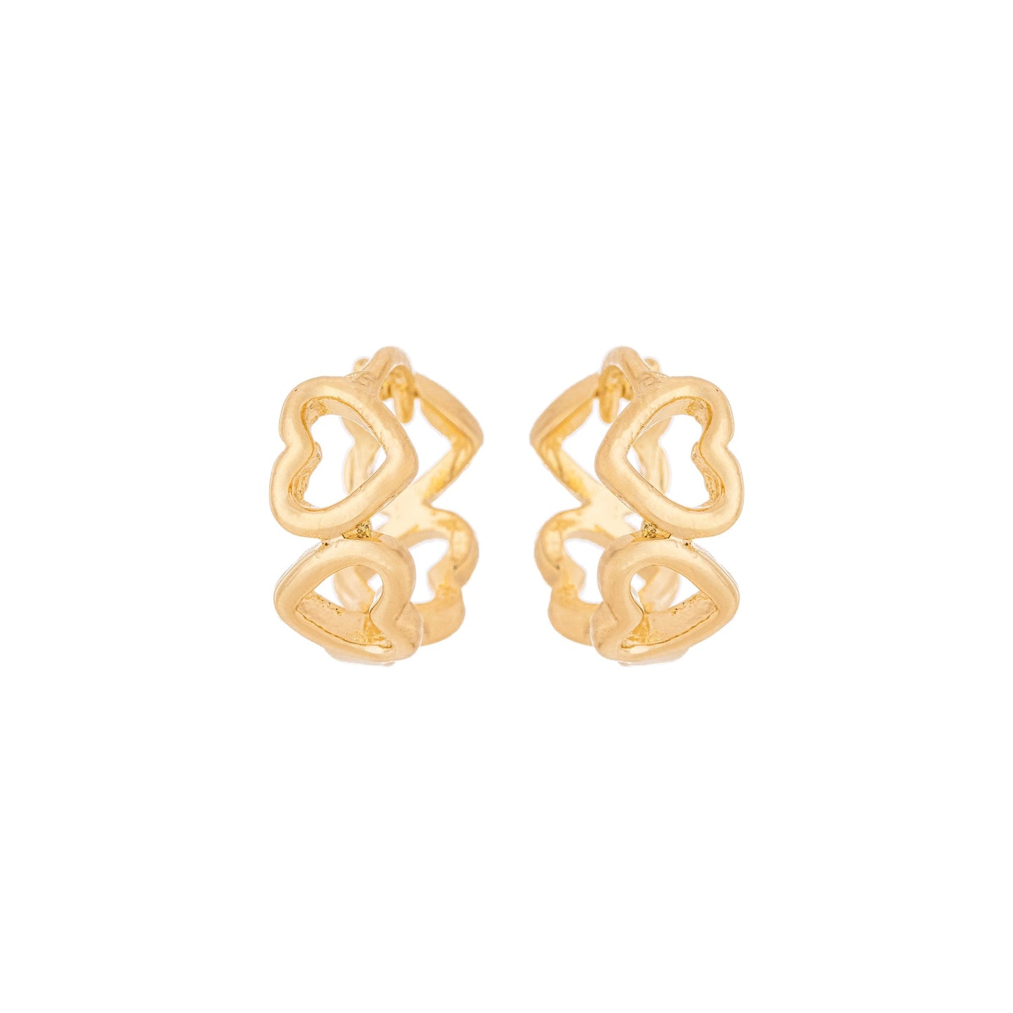 Brinco de argola articulada de corações banhado a ouro 18k - Biju & Cia.