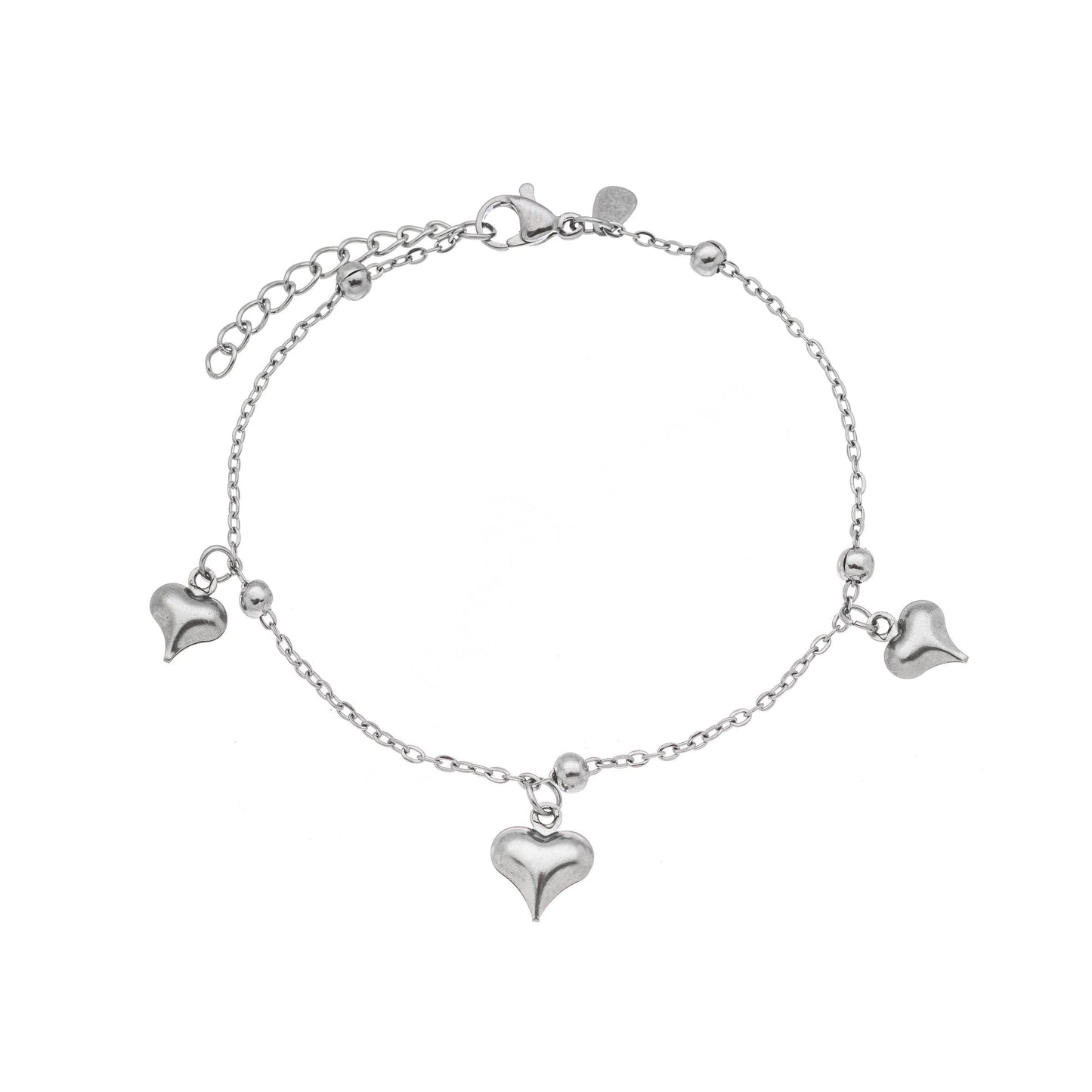 Pulseira corações e bolinhas em aço inox - Biju & Cia.