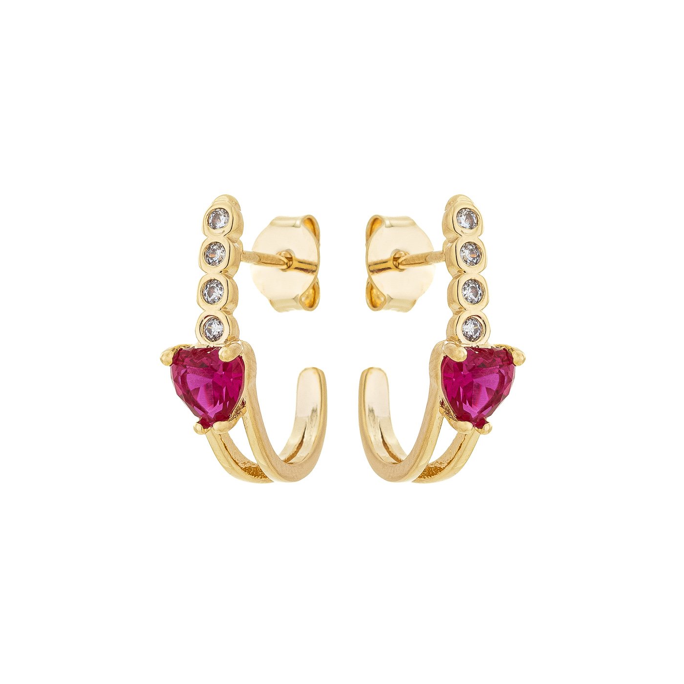 Brinco com coração e zircônias banhado a ouro 18k