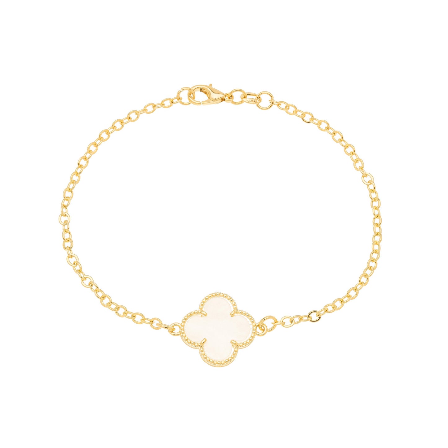 Pulseira trevo em madre pérola banhada a ouro 18k