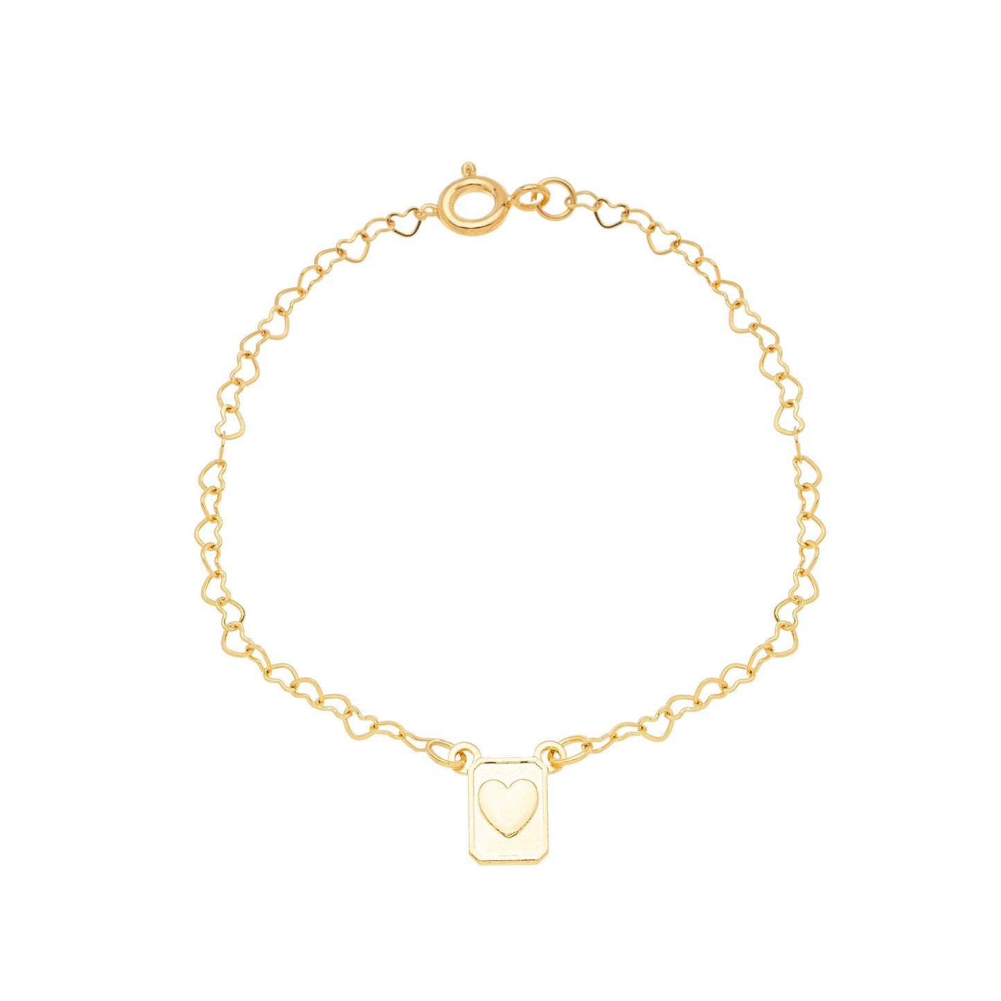 Pulseira infantil com plaquinha com coração banhada a ouro 18k